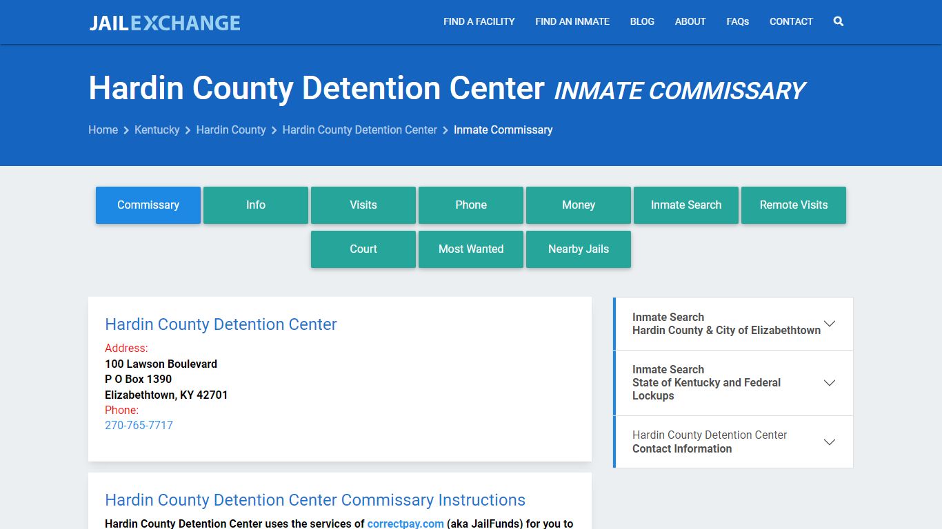 Hardin County Detention Center Inmate Commissary - Jail Exchange