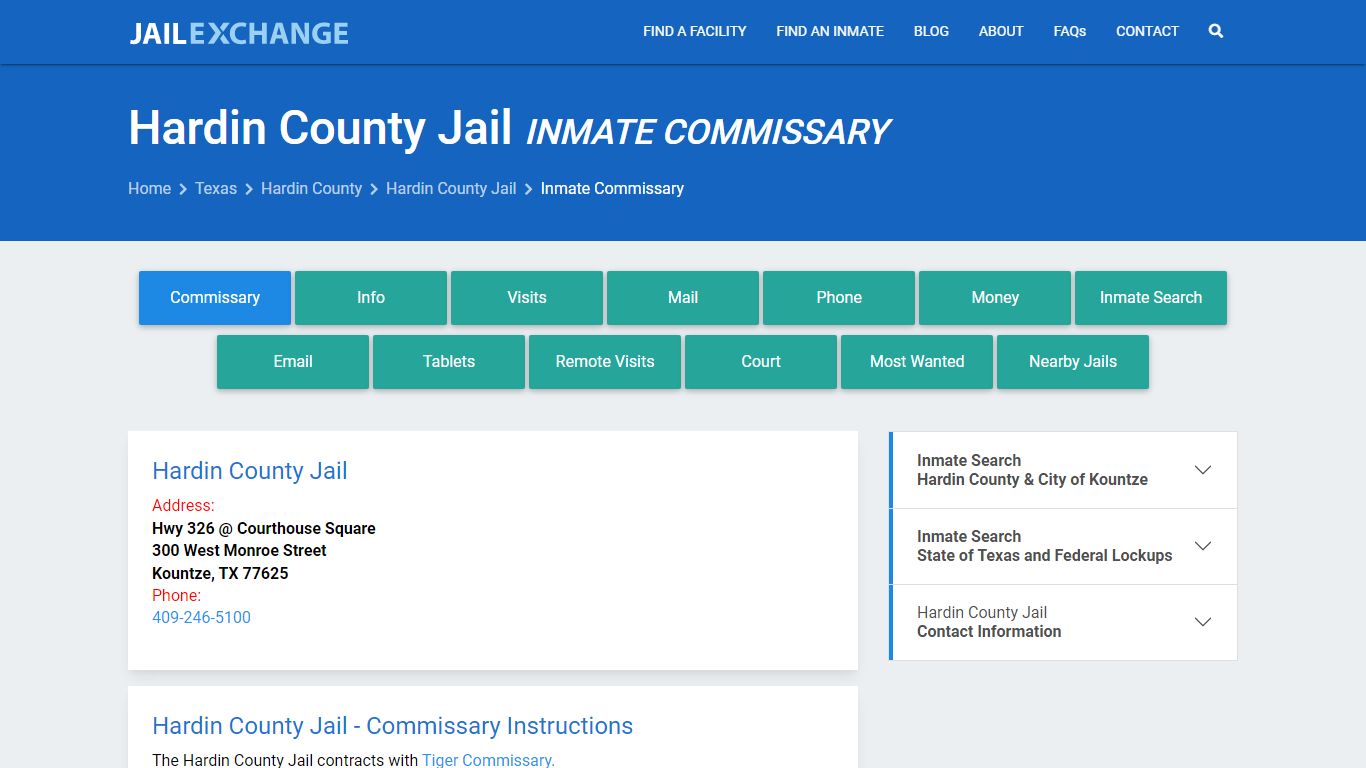 Inmate Commissary, Care Packs - Hardin County Jail, TX